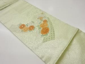 相良刺繍手描き短冊に牡丹・菊模様名古屋帯